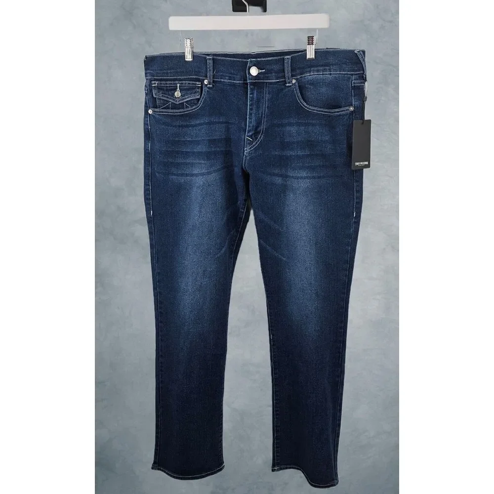 NWT True Religion Jeans Mens Size 36 Ricky Flap SN Relaxed Straight‎ Blue Denim